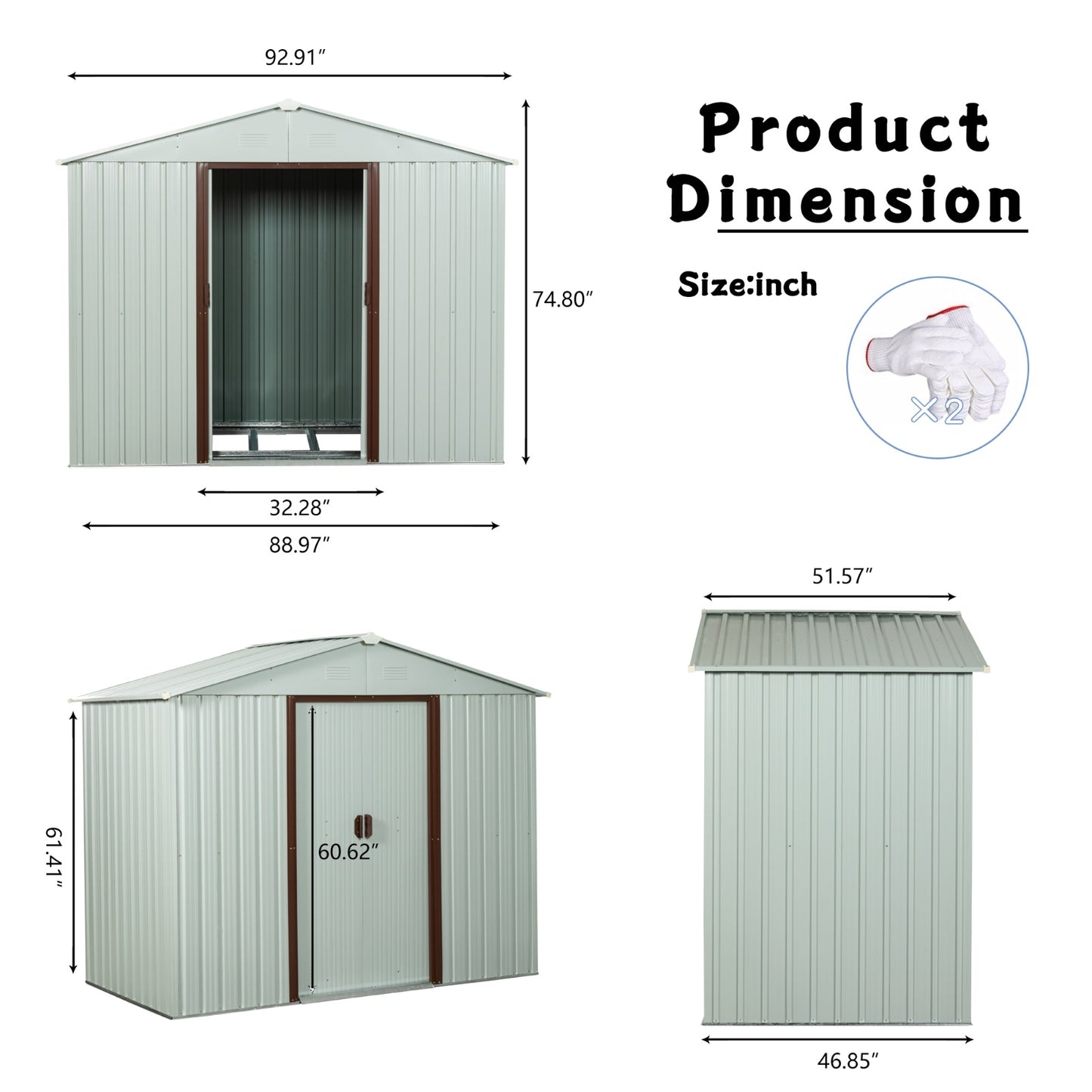 US Local 8ft X 4ft Outdoor Metal Storage Shed White YX48