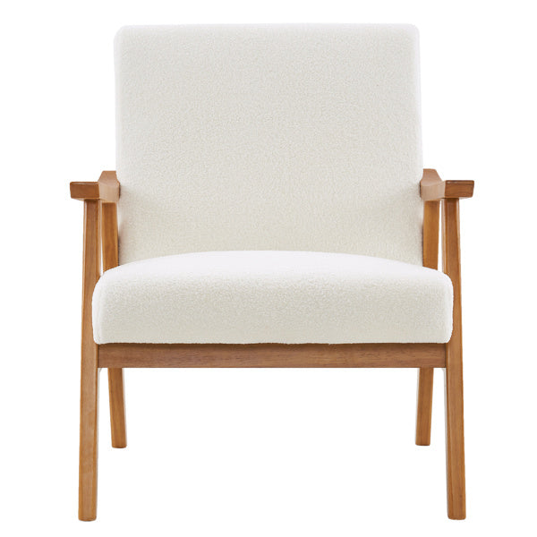 US Local Armrests In Solid Wood, Upholstered, Teddy Velvet, Off-white, Interior Lounge Chair
