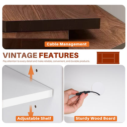 US Local 65-inch Solid Wood TV Cabinet With Double-layer Storage Space Sliding Door, Modern Living Room Furniture