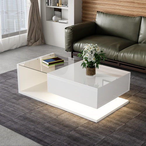 UK Local Coffee Table, High-gloss White. Side Tables, Coffee Tables With Glass And LED
