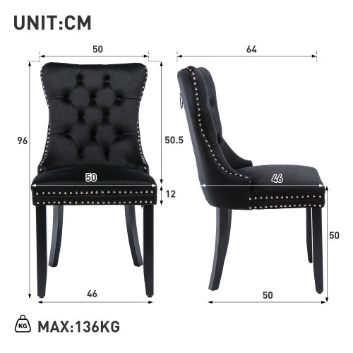 UK Local Modern Set Of 6 Upholstered Velvet Dining Chairs, Button Tufted Kitchen Lounge Chairs With Brushed Wood Legs, Riveted Trim And Knocker Ring, For Dining Room Living Room