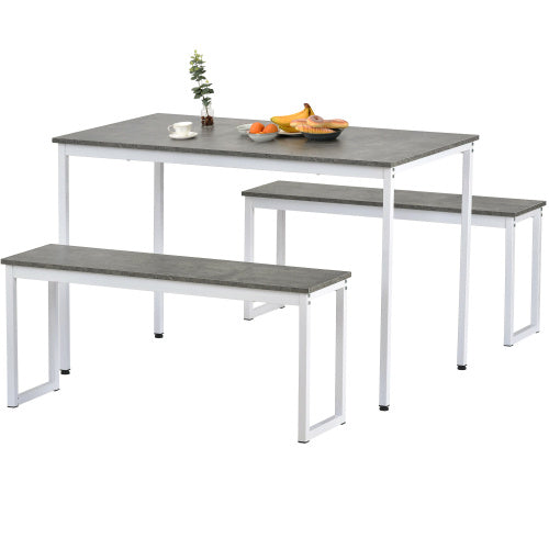 UK Local 3-Piece Dining Table And Bench Set 4-Person Space-Saving Dinette For Kitchen Patio Outdoor Grey White