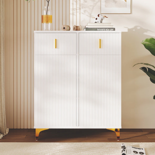 UK Local Elegant Sideboard Shoe Cabinet With Structural Panels, Adjustable Shelves And Gold-plated Decorations, With Drawers