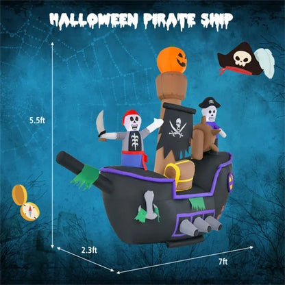 US Local 7 Ft Inflatable Halloween Pirate Boat With LED Light Blower