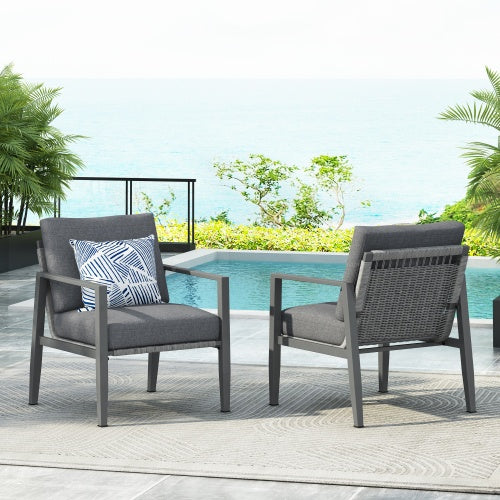 US Local Gray Aluminum Lounge Chair With Sleek Rope Accents And Comfortable Cushions, Perfect For Modern Outdoor And Indoor Spaces