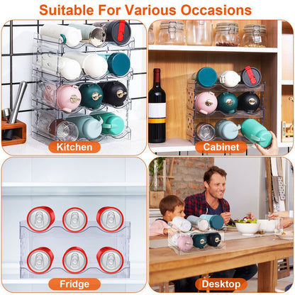 US Local 1Pc 4 Tier Bottle Storage Holder 12 Bottles Transparent Stackable Bottle Organizer Standing Drink Holder Shelf For Kitchen Fridge Cabinet Pantry