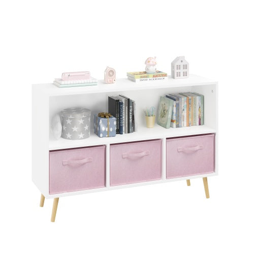 US Local Fiberboard Children's Bookshelf With Foldable Fabric Drawers