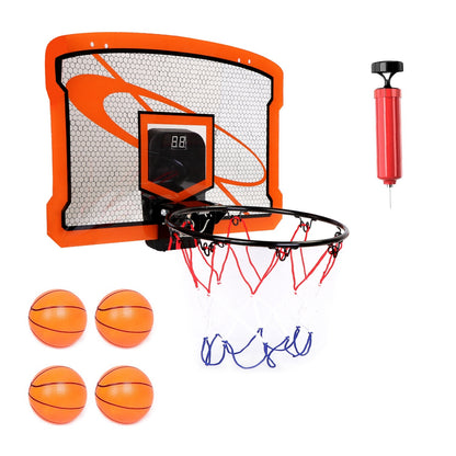 US Local 1Set Indoor Mini Basketball Hoop Set Over Door Basketball Hoop With 4 Inflatable Balls Electric Audio Scorer Foldable Basket Gift For Kids And Adults