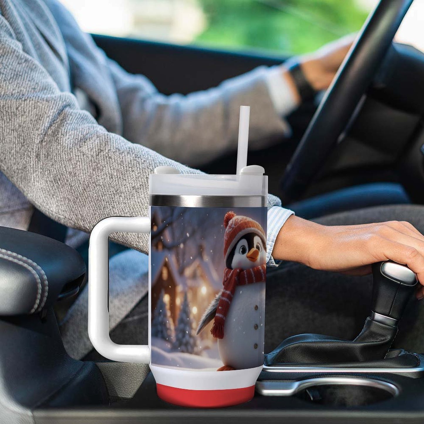 USA Local Large Capacity Car Cup Xmas Penguin_2 Red 40oz
