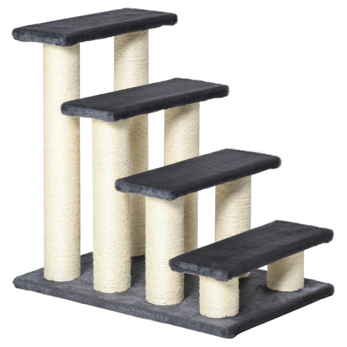 US Local PawHut Cat Tree With 4 Steps For High Beds Couch, Cute Stair Shaped Cat Tree For Indoor Cats Or Dogs W Sisal Scratching Post, Climbing, Playing, Gray