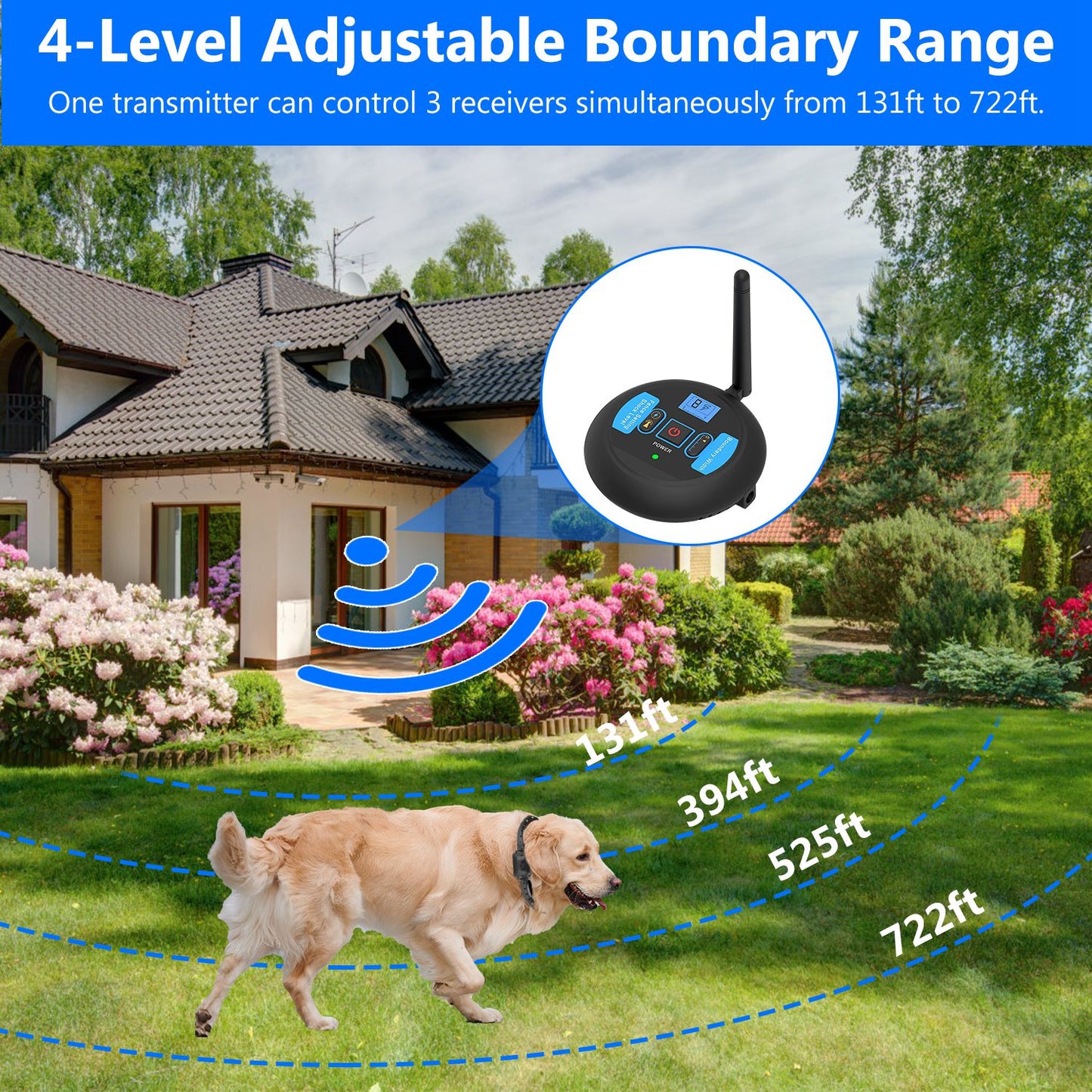 US Local 1Set Wireless Electric Dog Fence Pet Shock Boundary Containment System Electric Training Collar For Small Medium Large Dogs