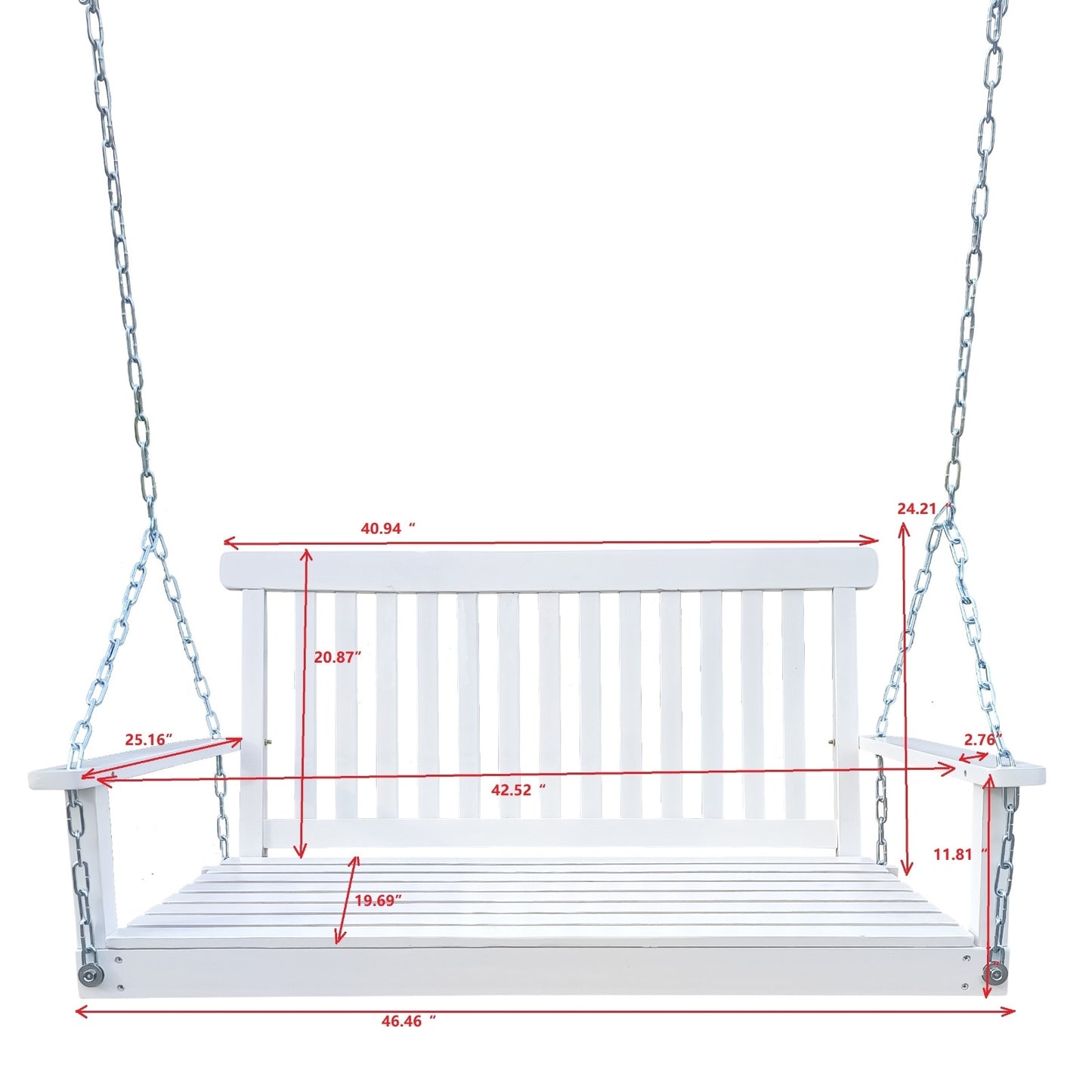 US Local Front Porch Swing With Armrests, Wood Bench & Hanging Chains For Outdoor Patio