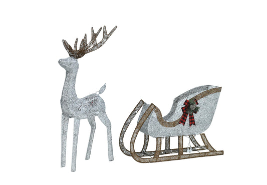 US Local 48-inch Christmas Reindeer And 38-inch Sleigh Decorations Create A Festive Atmosphere, Suitable For Indoor And Outdoor Scenes, A Must-have For Christmas