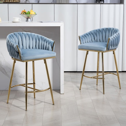 US Local 26 Counter Height Bar Stools Velvet Kitchen Island Counter Bar Stool With Hand- Wave Back,golden Chromed Base And Footrest
