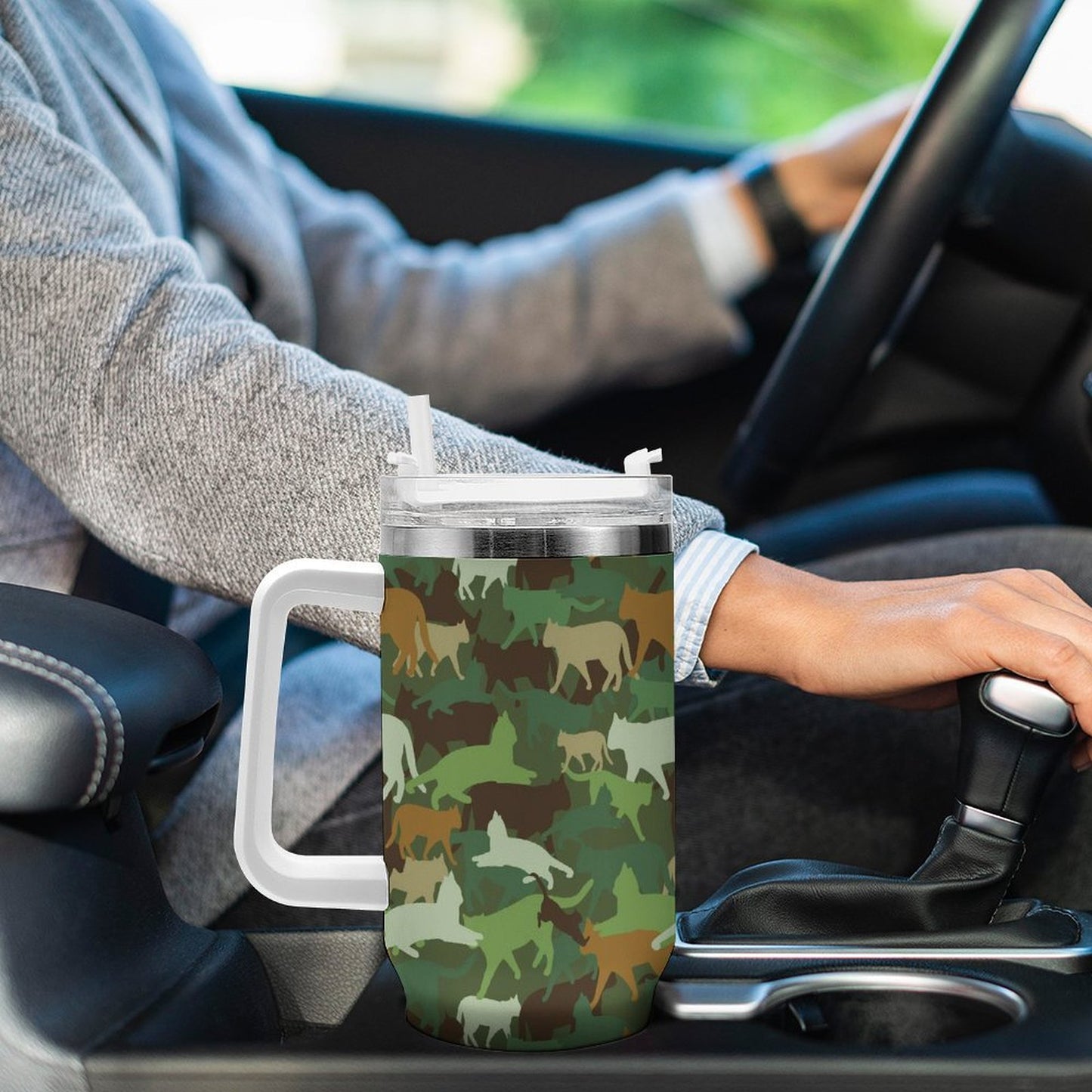 PHDT00239 POD US Local Tumbler 40 oz Large Capacity Car Cup Camouflage Cat Animal