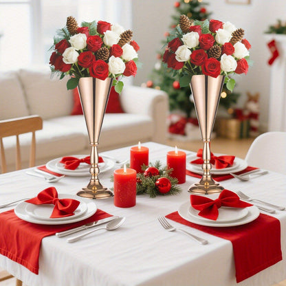 US Local Golden Vase Flower Wedding Centerpieces For Tables 14 In Tall Flower Display Stand Wedding Metal Flower Arrangement Stand Trumpet Vase Tabletop Stand For Home Anniversary Ceremony Party