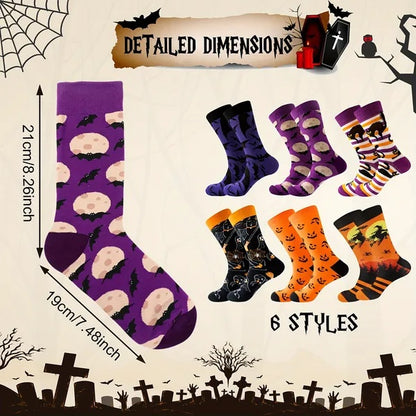 US Local 6 Pairs Halloween Christmas Socks For Men Women Girls Funny Pumkin Spider Black Cat Cotton Sock Set