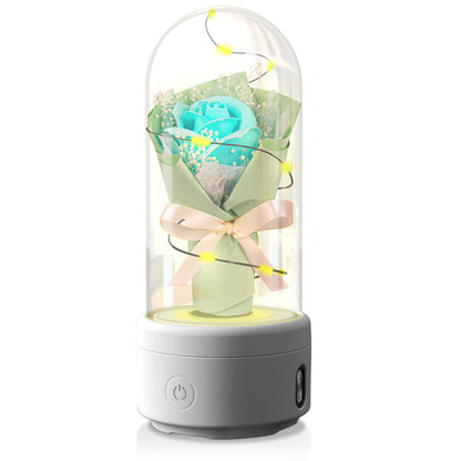 US Local Creative 2 In 1 Bouquet LED Light And Bluetooth-compatible Speaker Mother's Day Gift Rose Luminous Night Light Ornament In Glass Cover