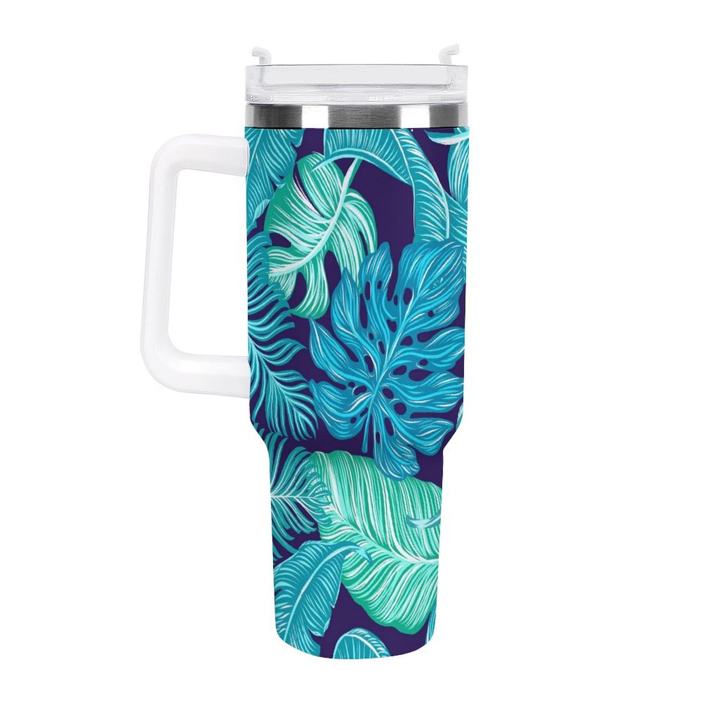 PHDT00465 POD US Local Tumbler 40 oz Large Capacity Car Cup Tropical, Leaves, Peacock Blue