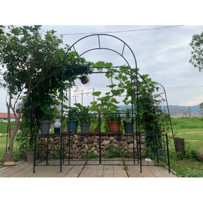 US Local Garden Arch Arbor Trellis For Climbing Plants With Gate, Durable Metal Garden Arch Outdoor Wedding Arch, For Wedding Ceremony Party Plant Climbing Rose Vines Lawn Courtyard Patio Black, 7.15ft