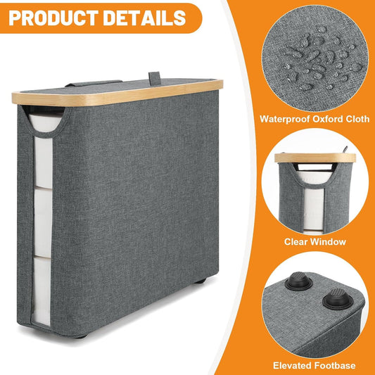 UK Local Fast Arrival Toilet Paper Storage Basket With Lid, Bamboo Toilet Paper Storage Holder Stand Organizer For Bathroom, Toilet Paper Storage Box Container With Handle, Toilet Tissue Storage Bin For RV Clo