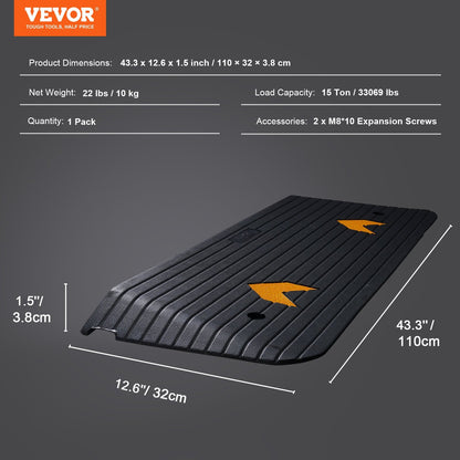 US Local VEVOR Upgraded Rubber Threshold Ramp,Rise Wheelchair Ramp Doorway, Natural Curb Ramp Rated 33069Lbs Load Capacity, Non-Slip Textured Surface Rubber Curb Ramp For Wheelchair And Scooter Black