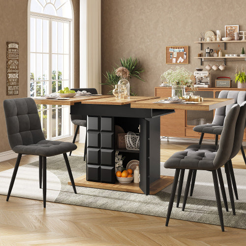 UK Local Telescopic Dining Table 110-140x80cm, Foldable Kitchen Table For 4-6 People, Extendable Dining Table, Space-saving Kitchen Table, For Kitchen And Living Room, Table With A Checked Pattern