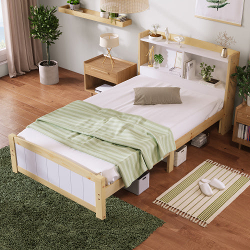 UK Local Solid Wooden Bed Frames, Single Storage Headboard Bed, 3FT Single 90 X 190 Cm Frame Only