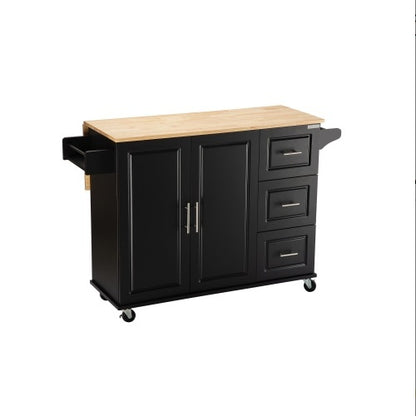 US Local Kitchen Island And Kitchen Trolley, Mobile Kite Island, With Extendable Rubberwood Tabletop, Adjustable Cabinet Shelves