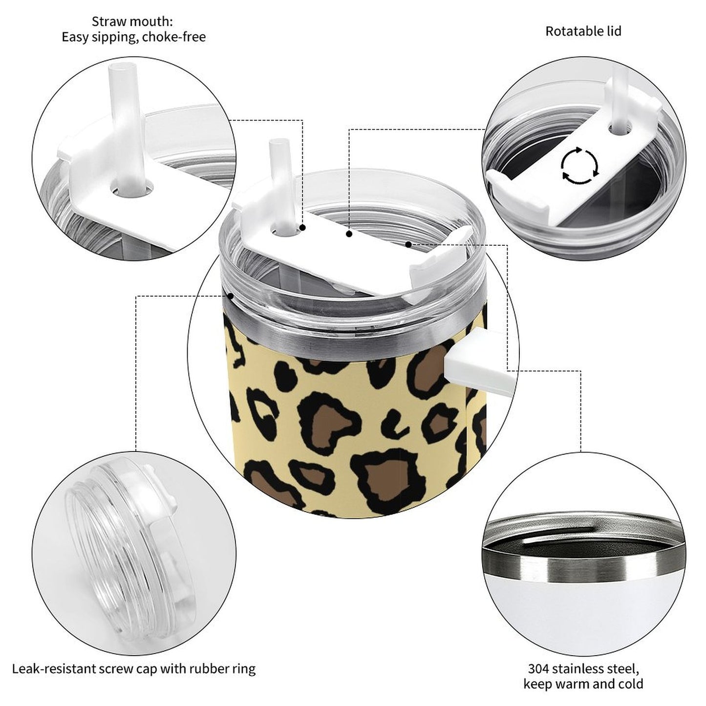 PHDT00479 POD US Local Tumbler 40 oz Large Capacity Car Cup Yellow Leopard