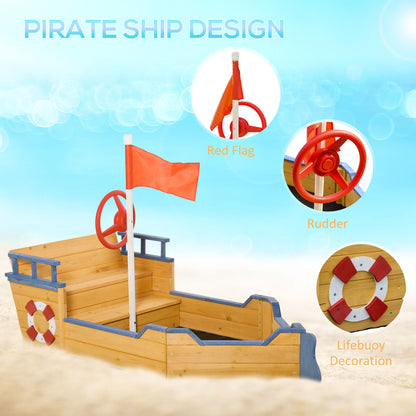US Local Kids Sandbox Pirate Ship Sandboat w/ Bench Seat Storage Space Ceder