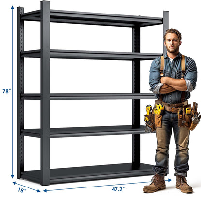 US Local 5 Tier Metal Shelves For Storage Garage Shelving 2000LBS Heavy Duty Storage Shelves Adjustable Garage Shelf Industrial Shelving Unit Storage Utility Rack,Black