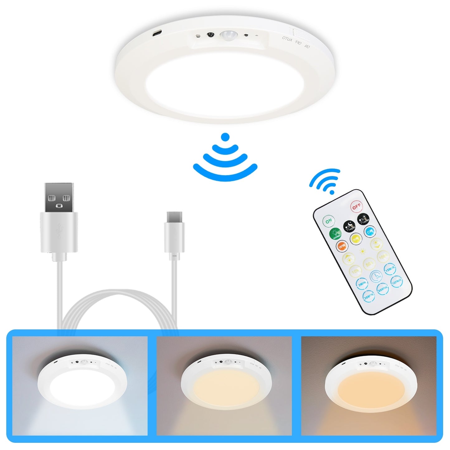 US Local 1Pack Magnetic Flush Ceiling Light Rechargeable Motion Sensor Ceiling Light Wireless Ceiling Light With Timer Remote Stepless Dimmable For Closet Stairs Garage Bathroom
