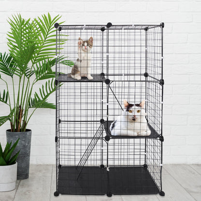 US Local 3 Tier Cat Playpen Cage Metal Indoor Cat House Detachable Kitten House With 3 Doors 2 Ladders Large Cat Exercise Place For 1-2 Cats Black