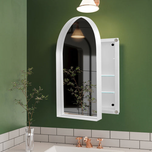US Local 24x36 Inch Vaulted Recessed Metal Frame Bathroom Wall Cabinet With Mirror And Adjustable Shelf