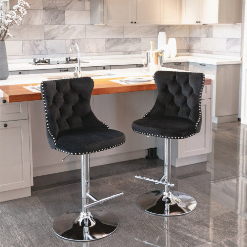 US Local Swivel Velvet Barstools Adjusatble Seat Height From 25-33 Inch Black,Set Of 2