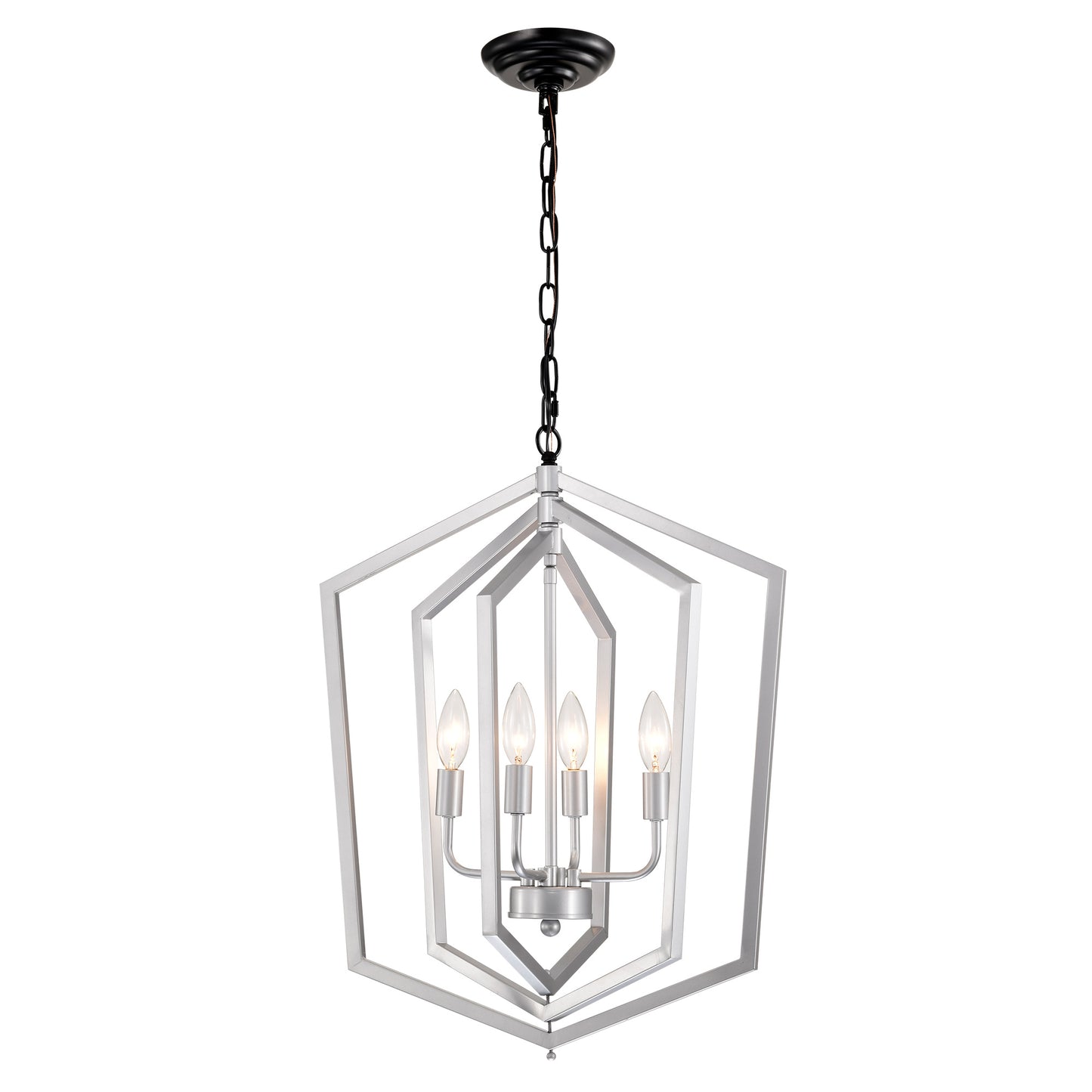 US Local 4-Light Farmhouse Chandeliers, Matte Black And Sliver Matte Black Vintage Cage Light Fixture ,Adjustable Height Chandeliers For Dining Room, Bedroom, Living Room, Confere E12 Bulbs Not Included
