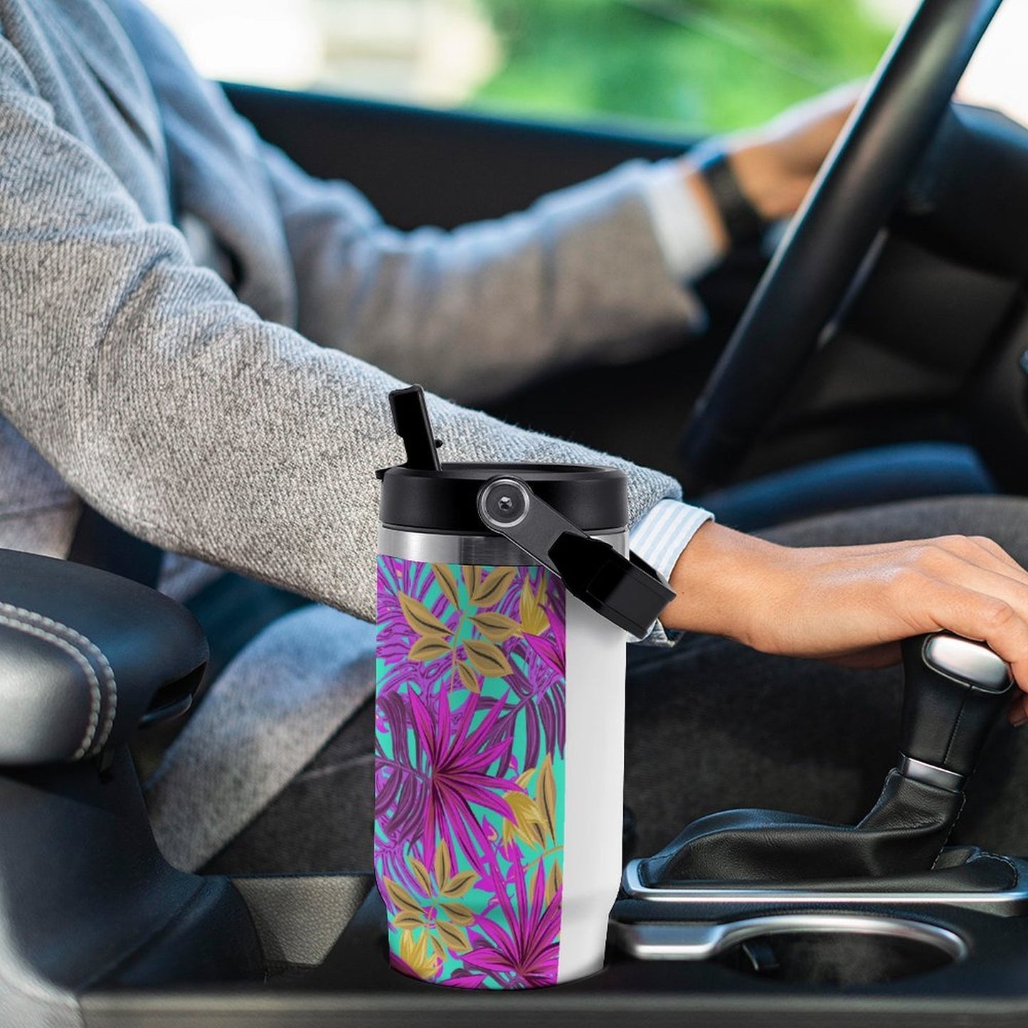 POD US Local Tumbler 30oz Large Capacity Car Cup Tropical, Green, Pink, Streamer Style