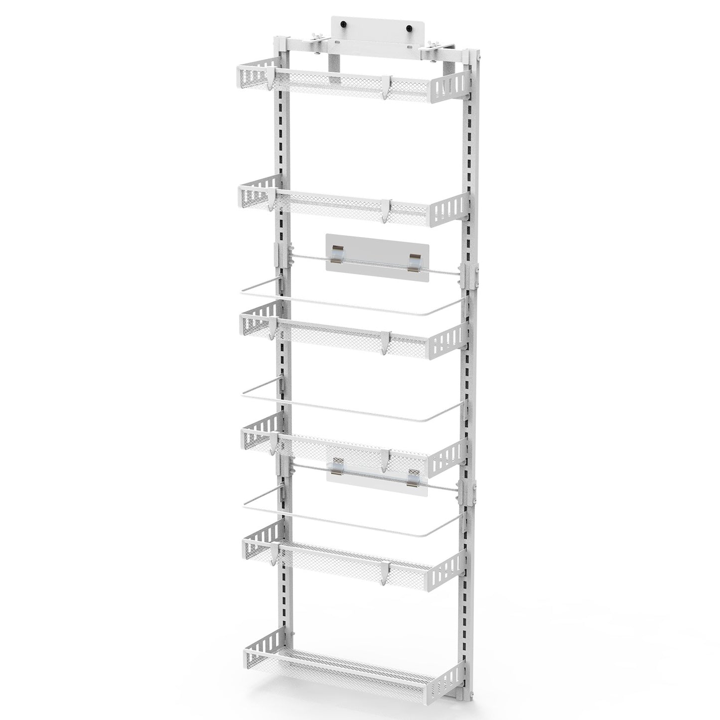 US Local Black-White Options -- 1Pc Over The Door Pantry Organizer 6-Tier Pantry Door Organizer Carbon Steel 110LBS Loading Easy Install Behind Door Storage For Closet Kitchen Bathroom 50.19H 17.12W 5.51in D