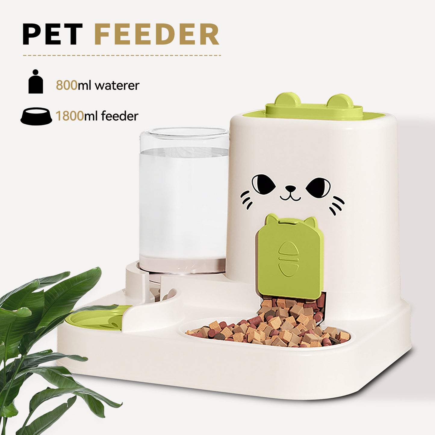 US Local 2-in-1 Automatic Cat Feeder And Water Dispenser - Dry Wet Separation, Cute Colored Face Feeder, Durable Plastic, Very Suitable For Indoor Pets To Drink Water And Healthy Diet, Cat Food And Water Dispe