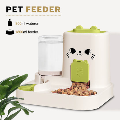 US Local 2-in-1 Automatic Cat Feeder And Water Dispenser - Dry Wet Separation, Cute Colored Face Feeder, Durable Plastic, Very Suitable For Indoor Pets To Drink Water And Healthy Diet, Cat Food And Water Dispe