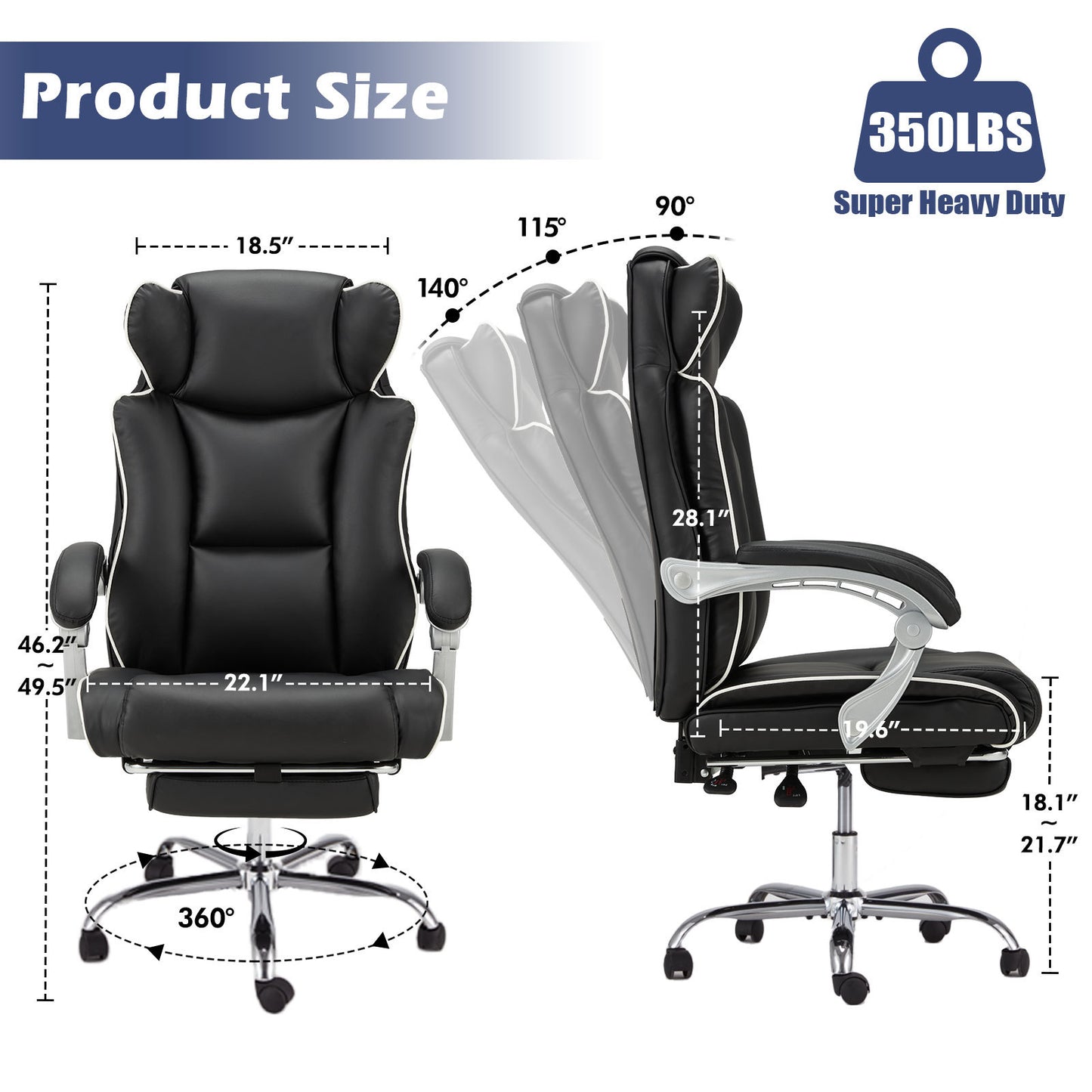 US Local Office Desk Chair With Foot Rest Tall And Big 300LB