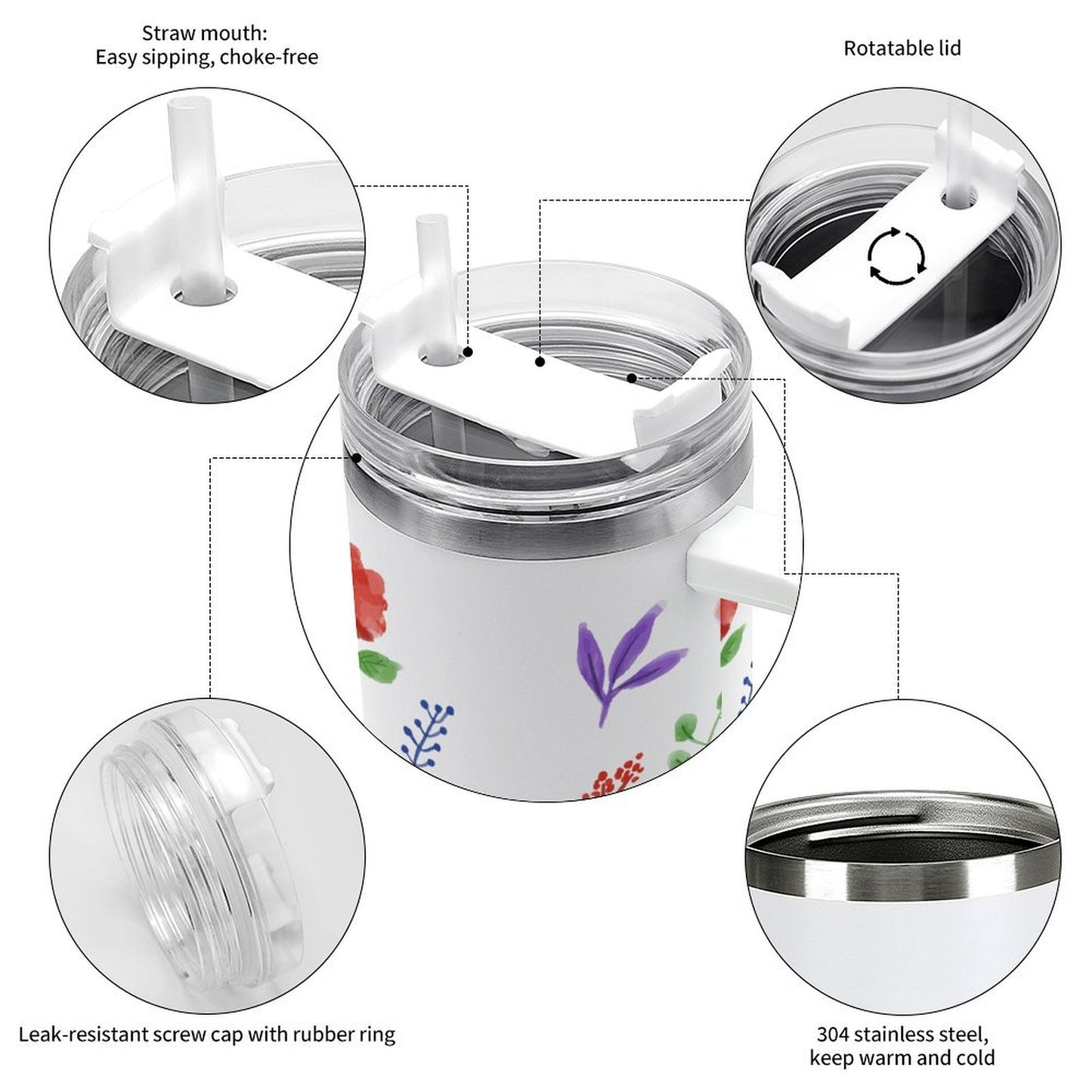 PHDT00195 POD US Local Tumbler 40 oz Large Capacity Car Cup Flower