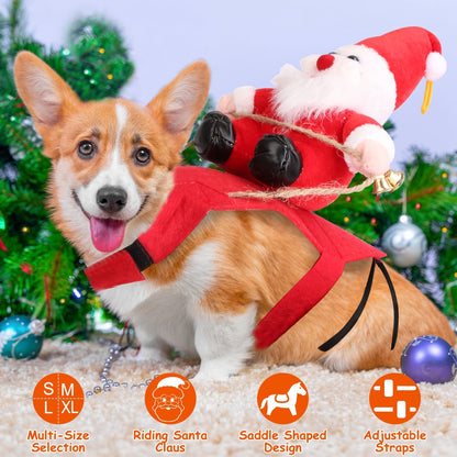 US Local S-M-L-XL Options -- 1Pc Pet Christmas Costumes Red Winter Coat For Dog Riding Santa Claus With Bell Clothes New Year Outfit Cosplay Costumes Party Dress Up For Cats