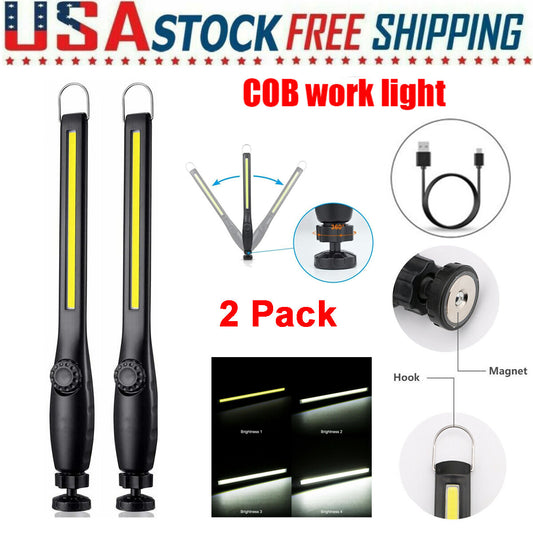US Local LED USB Rechargeable Work Light Magnetic Flashlight Flexible Cordless Torch Automotive Inspection Emergency Light 2 PACK