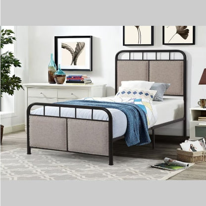 US Local Double-size Linen Upholstered Platform Metal Bed Frame