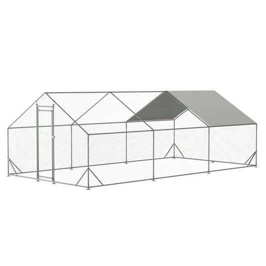 US Local Large Metal Chicken Coop, Walk-in Chicken Run,Galvanized Wire Poultry Chicken Hen Pen Cage, Rabbits Duck Cages With Waterproof And Anti-Ultraviolet Cover For Outside 10 L X 20 W X 6.56 H
