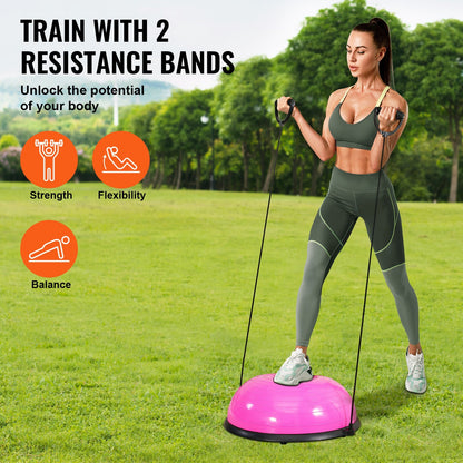 US Local VEVOR Half Exercise Ball Trainer, 23 Inch Balance Ball Trainer, 660lbs Capacity Stability Ball, Yoga Ball With Resistance Bands & Foot Pump, Strength Fitness Ball For Home Gym, Full Body Workout,