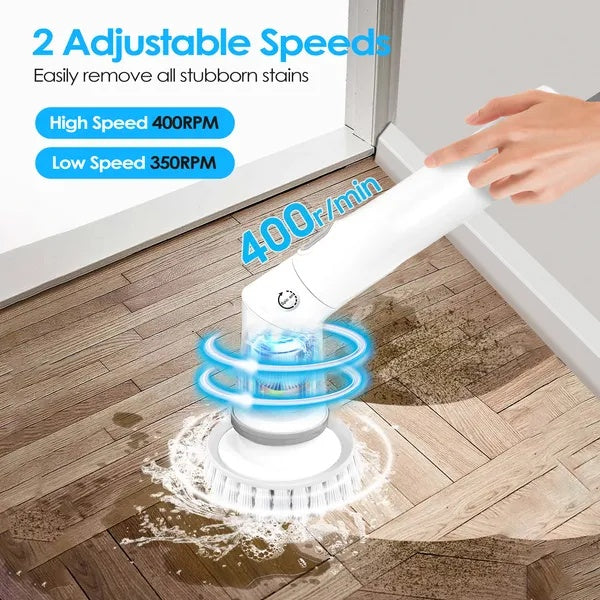 US Local Electric Spin Scrubber Cordless Rechargeable Telescopic Cleaning Brush 6 Replaceable Heads