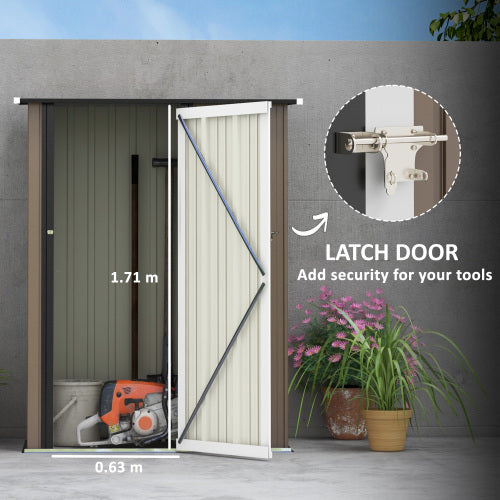 UK Local Outsunny 5ft X 3ft Metal Garden Storage Shed, Outdoor Tool Shed With Sloped Roof, Lockable Door For Tools, Equipment, Brown